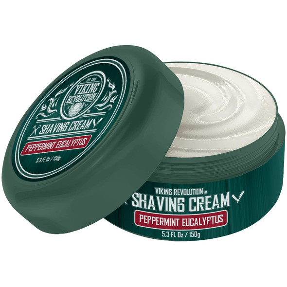 Viking Revolution Luxury Shaving Cream For Men- Sandalwood Scent - Soft Smooth & Silky Shaving Soap - Rich Lather For The Smoothest Shave - 5.3Oz