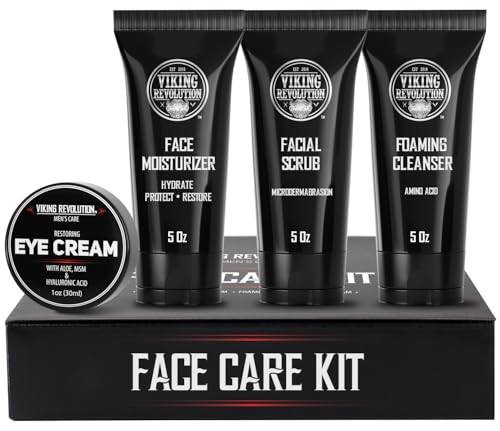 Viking Revolution Men'S Facial Skin Care Kit - Includes Rejuvenating Face Moisturizer Microdermabrasion Facial Scrub Foaming Cleanser (5Oz Each) And Eye Cream (1Oz)