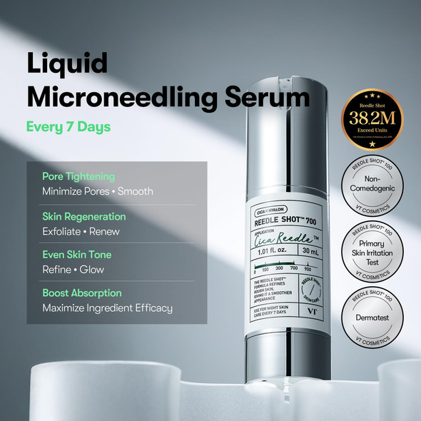 Vt Cosmetics Cica Reedle Shot 700 Spicule Microneedling Serum For Pore Care&Exfoliation Exosome&Centella Asiatica For Glass Skin Acne&Blemish Care Korean Liquid Skin Booster (1 Fl Oz / 30Ml)
