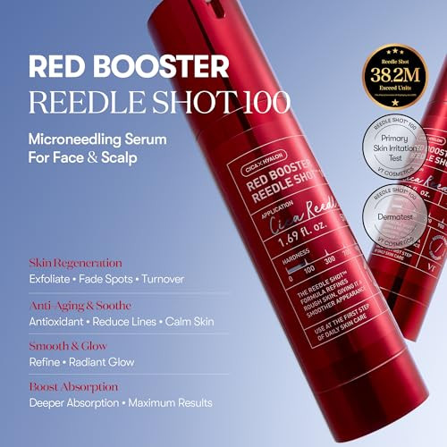 Vt Cosmetics Red Booster Reedle Shot 100 Microneedling Serum With Dragonãƒ¢Ã¢Š¬Ã¢Ž¢S Blood Exosome Soothing Relief Serum For Irritated And Sun-Stressed Skin Scalp Care Korean Skincare 1.69 Fl Oz (50Ml)