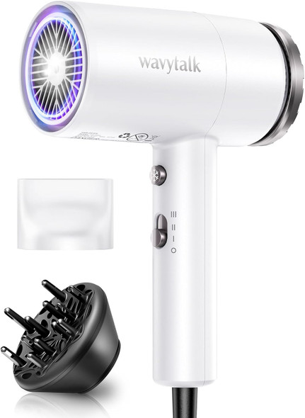 Wavytalk Hair Dryer With Diffuser 1875W Ionic Blow Dryer For Fast Drying With Concentrator Lightweight White.