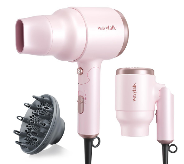 Wavytalk Hair Dryer With Diffuser Foldable Hair Blow Dryer 1600W Lightweight Diffuser Hair Dryer For Curly Hair Black