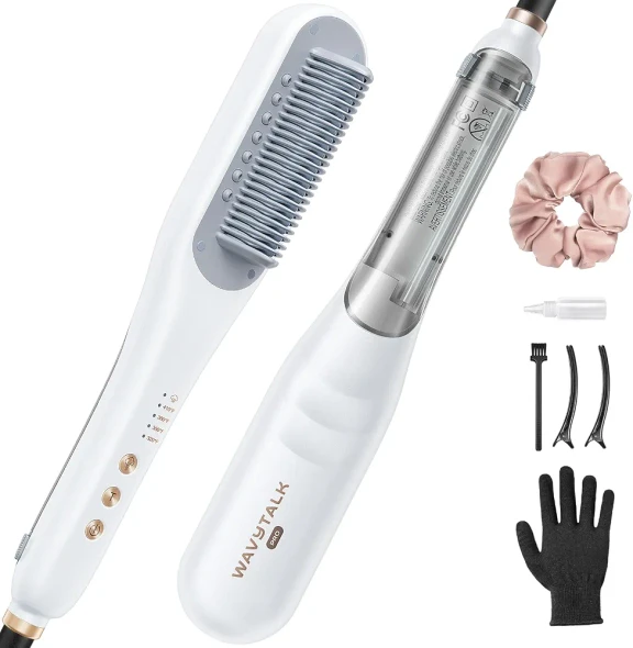Wavytalk Pro Steam Hair Straightener Brush Steamline Pro Straightener Brush 3-in-1 Straightening Brush for Coily Hair Fast Salon Results with Less Damage, Anti-Frizz and Hair Nourishment