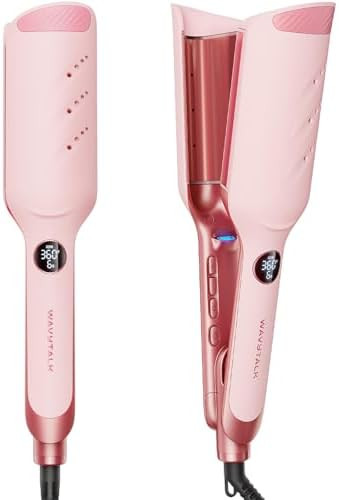 Wavytalk Power Wave Hair Crimper Curling Iron Waver For Women Beach Waves Curling Wand Ventilation Design For Less Damage Ionic Reduces Frizz Lightweight Curler Dual Voltage Crimping Iron Pink