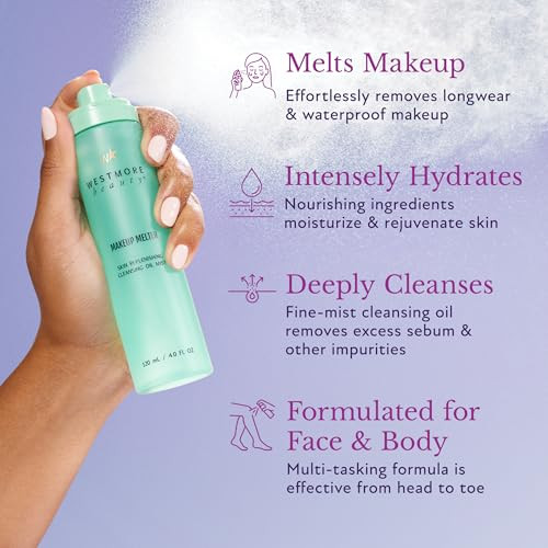 Westmore Beauty Makeup Melter - Makeup Remover Oil Cleanser Skin Replenishing Cleansing Oil Mist & Face Cleanser 4 Oz