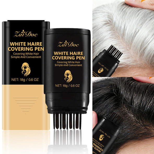 Zaidoc White Hair Covering Pen Hair Root Touch Up Stick Gray Hair Concealer With Olive Oil Water-Resistant & Quick-Dry Hair Color Makeup Lasting Portable Black