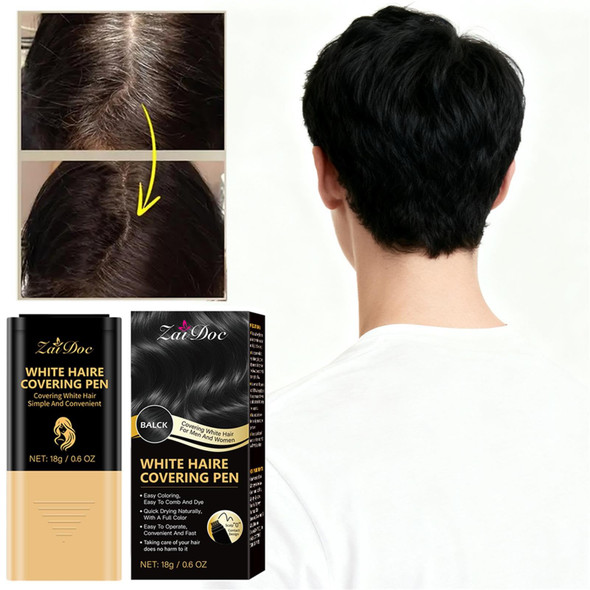 Zaidoc White Hair Covering Pen Hair Root Touch Up Stick Gray Hair Concealer With Olive Oil Water-Resistant & Quick-Dry Hair Color Makeup Lasting Portable Black