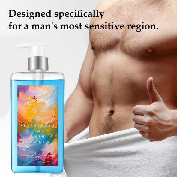 Zaidoc Refresh Gentle Intimate Wash For Men Daily Cleanser With Lactic Acid & Menthol Ph Balanced For Sensitive Skin Blue 10.14 Fl Oz