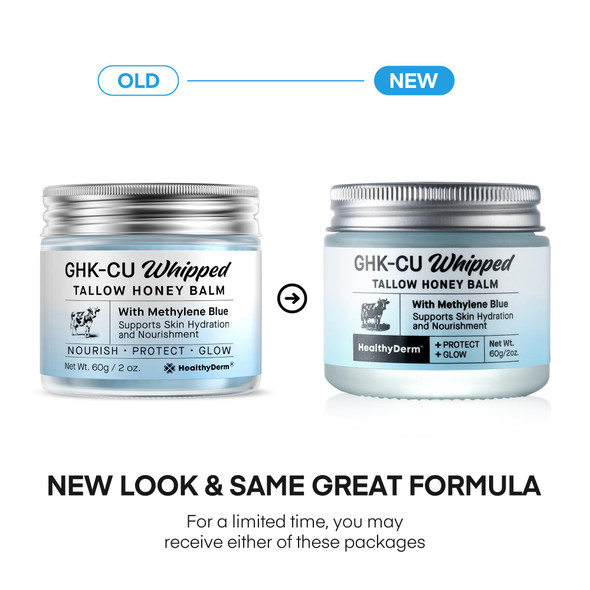 HealthyDerm Copper Peptides GHK Cu Beef Tallow for Skin Blue Balm with Methylene Blue Manuka Honey and Vitamin E Natural Face and Body Moisturizer for Mature Dry and Sensitive Skin 2oz