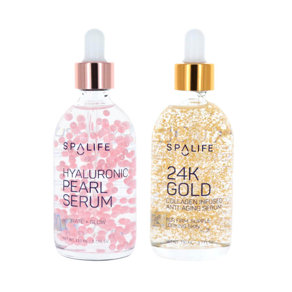 Spa Life Face Serum: 24K Gold Collagen, Hydrating Hyaluronic Acid Serum 100 ml (3.7 oz) - For Supple Skin, Radiance Boosting, Firming & Hydrating (2 Pack)