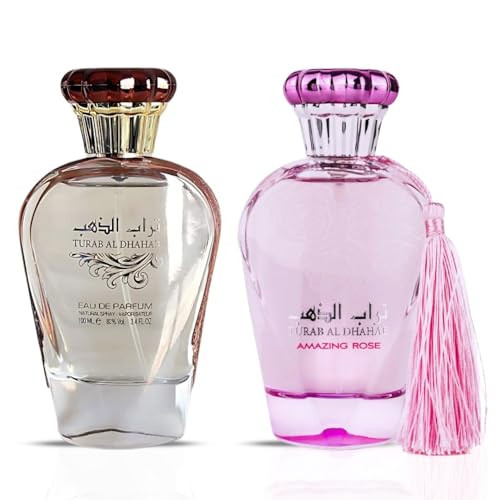 Ard Al Zaafaran Turab Al Dhabab & Turab Al Dhahab Amazing Rose Eau De Parfum Sprays 100Ml (3.4 Oz) Vibrant Tropical & Floral Duo With Citrusy Freshness & Sweet Musky Warmth (Bundle)