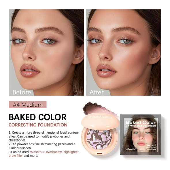 Bangfeng Baked Color Correcting Foundation Ã¢‚¬Œ Lightweight Airy Finish Powder Makeup With Mirror Subtle Glow Oil Control Long Lasting Ã¢‚¬Œ Fine Texture For Smooth Light To Medium Coverage (#4 Medium)