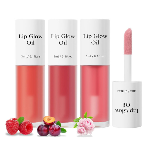 Bangfeng Hydrating Glossy Lip Tint Trio With Nourishing Fruit Oils Non-Sticky Shine Long-Lasting Moisture & Tinted Glow For Smooth Kissable Lips (Raspberry Cherry & Honey)