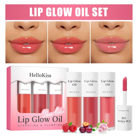 Bangfeng Hydrating Glossy Lip Tint Trio With Nourishing Fruit Oils Non-Sticky Shine Long-Lasting Moisture & Tinted Glow For Smooth Kissable Lips (Raspberry Cherry & Honey)