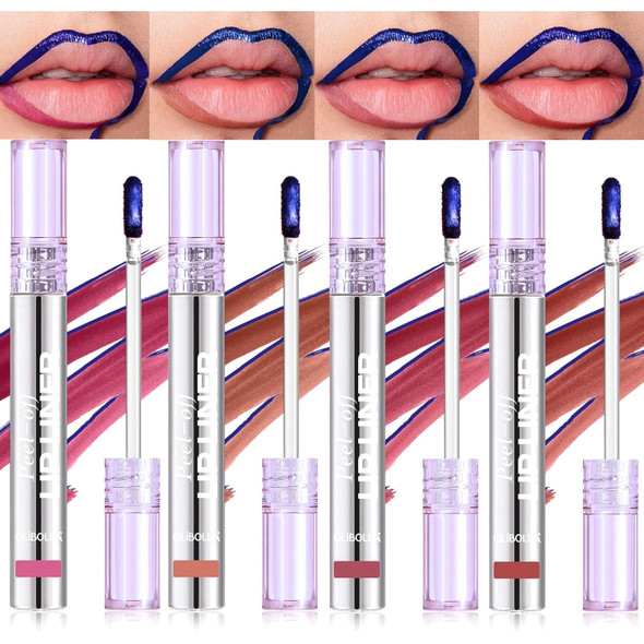Bangfeng 4Pcs Peel Off Lip Liner Stain Set - Long-Lasting Smudge-Proof Waterproof Nude Matte Lip Tint Non-Fading Peel Off Lip Color Effortless Precision & Full Coverage 24H Color Hold