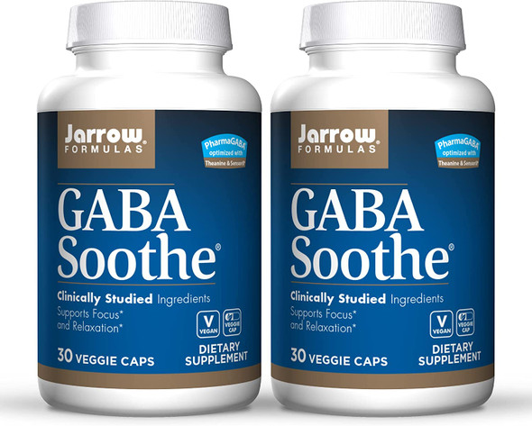Jarrow Formulas GABA Soothe - 30 Veggie Caps - Supports Focus & Relaxation - with Theanine & Ashwagandha Extract - 30 Servings