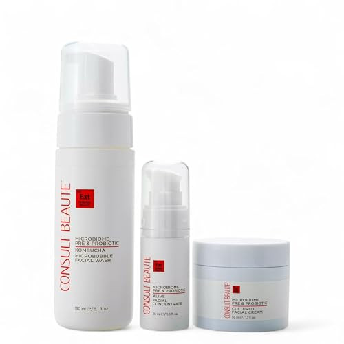 Consult Beaute - Microbiome Skin Barrier Moisture Balancing Skin Care Trio - Serum Concentrate Hydrating Facial Cream & Kombucha Face Wash - For All Skin Types - Lightweight - For Women And Men
