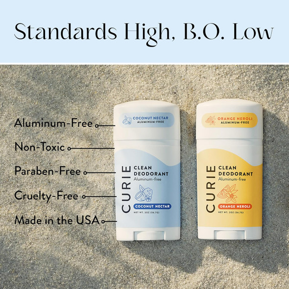 Curie Natural Deodorant For Women - Coconut Nectar + Warm Vanilla - Aluminum Clean Sustainable Vegan Paraben (2Pk)