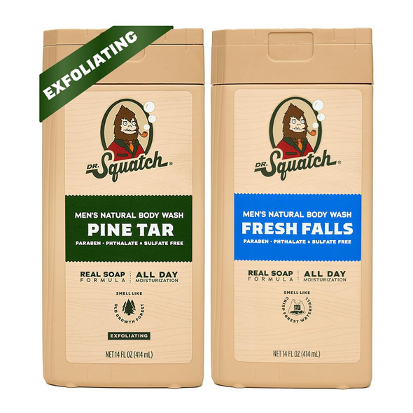 Dr. Squatch Body Wash For Men With Nourishing Natural Ingredients No Paraben Phthalate Sulfate All Day Moisture Long Lasting Scent Fresh Falls & Coconut Castaway (14 Oz 2-Pack)