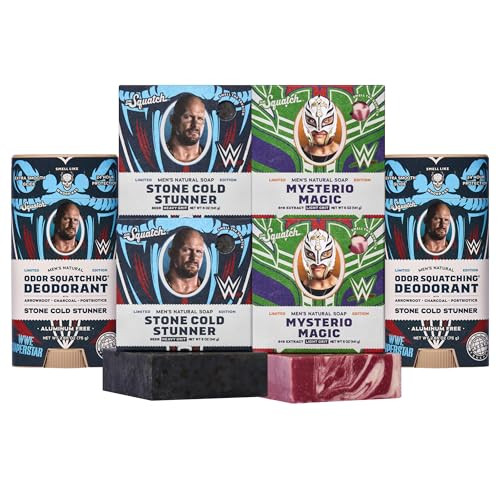 Dr. Squatch Wwe Collection - Natural 4 Soap 2 Deodorant Set - Cold Process Soap With No Harsh Chemicals - Stone Cold Stunner & Mysterio Magic (6 Pack)