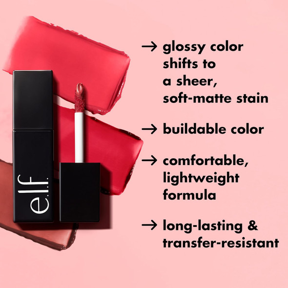 E.L.F. Glossy Lip Stain Long-Lasting Lightweight Lip Stain For A Sheer Pop Of Color & Subtle Gloss Finish Vegan & Cruelty- Pinkies Up