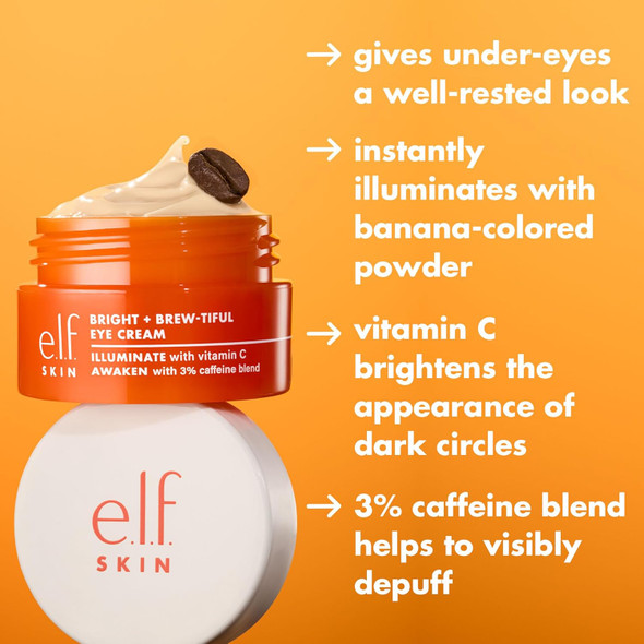E.L.F. Skin Bright + Brew-Tiful Eye Cream Mini Helps Brighten Appearance Of Undereye Dark Circles & Repair Puffiness Vegan & Cruelty-