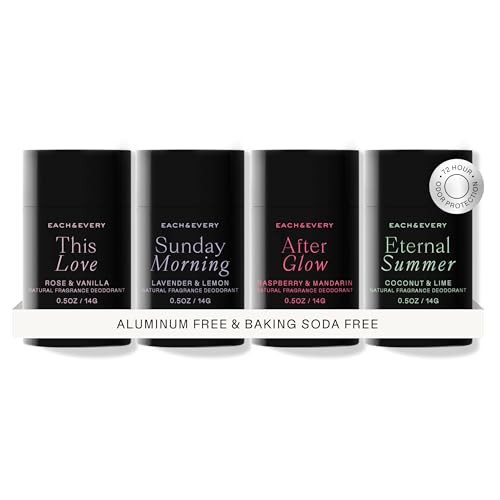 Each & Every All Natural Deodorant For Women & Men - Sensitive Skin Plant-Based Aluminum- Deodorant Travel Size - Multiple Scents (4 Pack 0.8Oz)