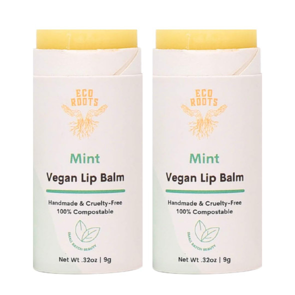 Eco Roots Mint Scent Lip Balm 2 Pack - Organic And Vegan Lip Moisturizer - Cruelty- Eco-Friendly - Plastic- With Compostable Packaging - Made In Usa Lip Balm Set