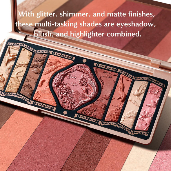 Florasis Floral Engraving Phoenix Makeup Palette Makeup Long Lasting Blendable Natural Eyeshadow Palette For Women (03 Soaring Sunlight)