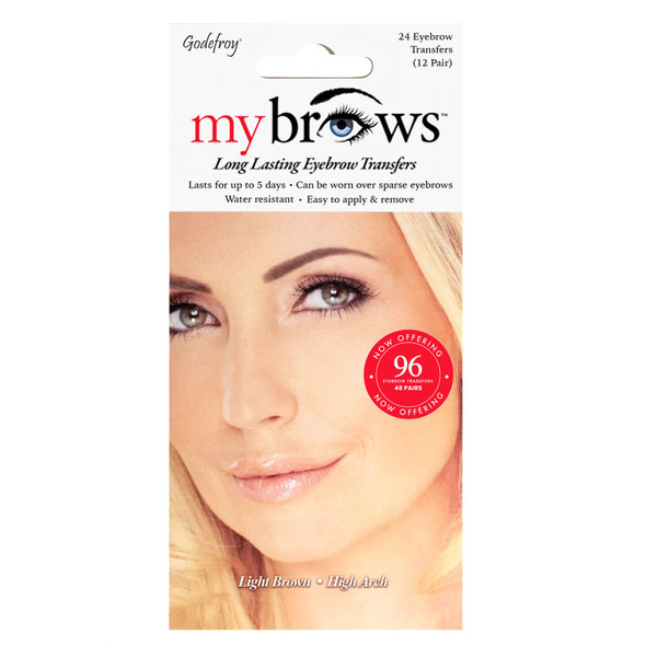 Godefroy Mybrows Long Lasting Eyebrow Transfers High Arch Light Brown 48-Pairs Of Brows (96 Individual Transfers)