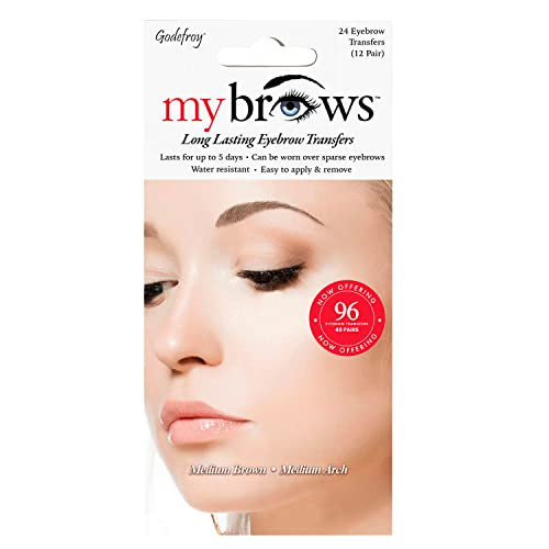 Godefroy Mybrows Long Lasting Eyebrow Transfers Medium Arch Medium Brown 48-Pairs Of Brows (96 Individual Transfers)