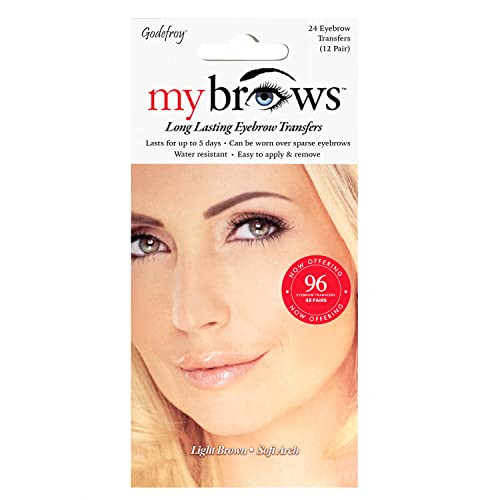 Godefroy Mybrows Long Lasting Eyebrow Transfers Soft Arch Light Brown 48-Pairs Of Brows (96 Individual Transfers)