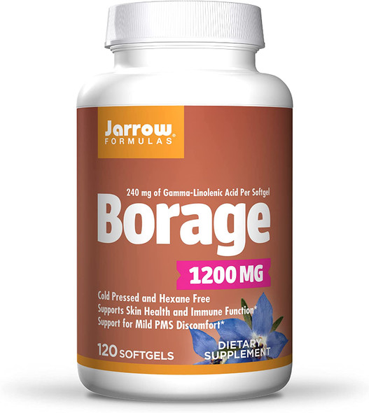 Jarrow Formulas Borage 1200 mg - 120 Softgels - Highest Potency Source of GLA - Supports Skin Health & Immune Function - Support for Mild PMS Discomfort - Up to 120 Servings