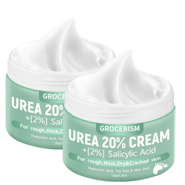 Grocerism 2 Packs Urea Cream 40% Plus 2% Salicylic Acid 5.30 Oz Foot Cream Maximum Strength With Hyaluronic Acid Tea Tree And Aloe Vera For Deep Moisturizes Callus Remover And Soften