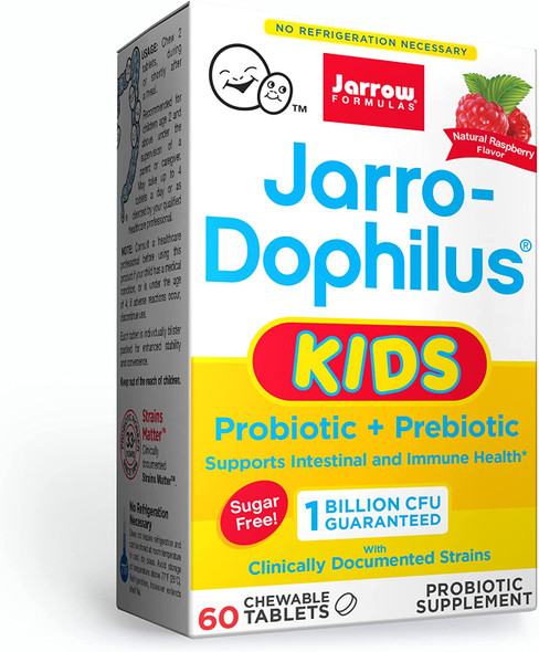 Jarrow Formulas Jarro-Dophilus Kids, Natural Raspberry - 60 Chewable Tablets - Supports Intestinal & Immune Health - 1 Billion CFU - Sugar Free - Up to 30 Servings