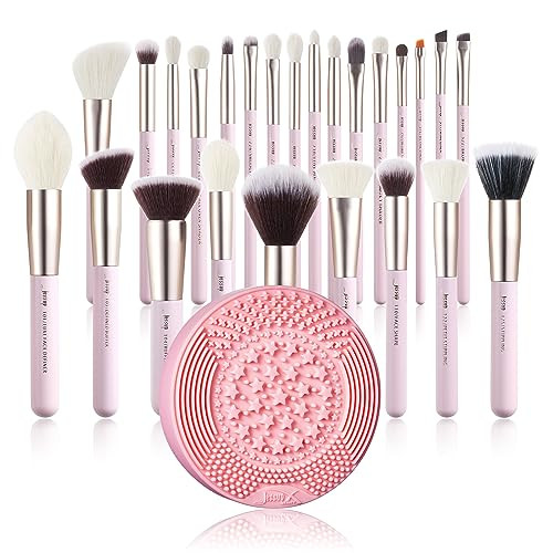 Jessup 25Pcs Professional Makeup Brush Set Pink With Makeup Brushes Cleansing Mat A005