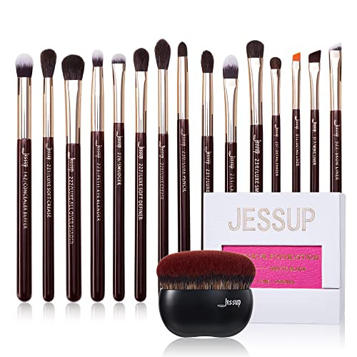 Jessup Professional Eye Makeup Brushes Set Natural-Synthetic 15Pcs T284 With Foundation Brush Sf001