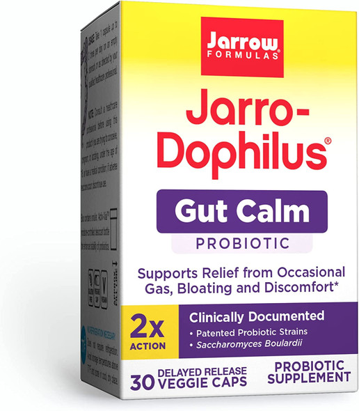 Jarrow Formulas Jarro-Dophilus Gut Calm - 3 Billion CFU - 30 Delayed Release Veggie Caps - Supports Relief from Occasional Gas, Bloating & Discomfort - Up to 30 Total Servings