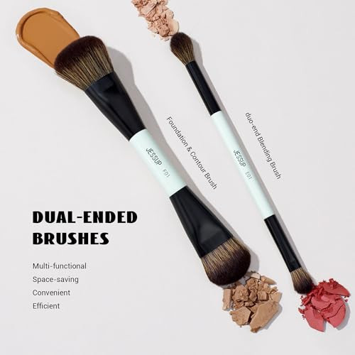 Jessup Makeup Brushes 2Pcs Double Sided T502 Bundled With Makeup Brushes Set Professional T512