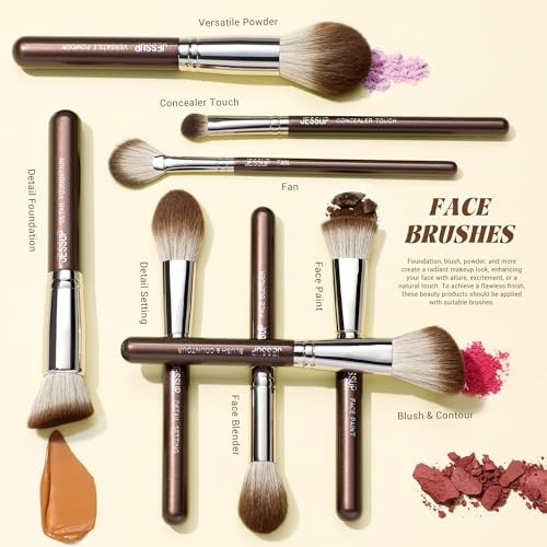 Jessup Makeup Brushes Set Professional 25Pcs Premium Synthetic T511 Bundled With Face Kabuki Makeup Brushes Set T517