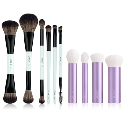 Jessup Makeup Brush Set 6Pcs Double Sided T501 Bundled With Face Kabuki Makeup Brushes Set T517