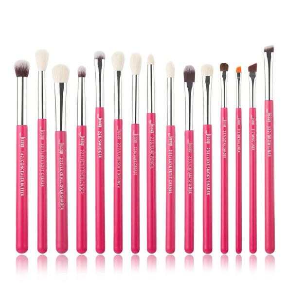 Jessup Eye Makeup Brushes Set Professional 15Pcs With Eyeshadow Blending Concealer Eyebrow Eyliner Brush (Pearl Black/Silver)