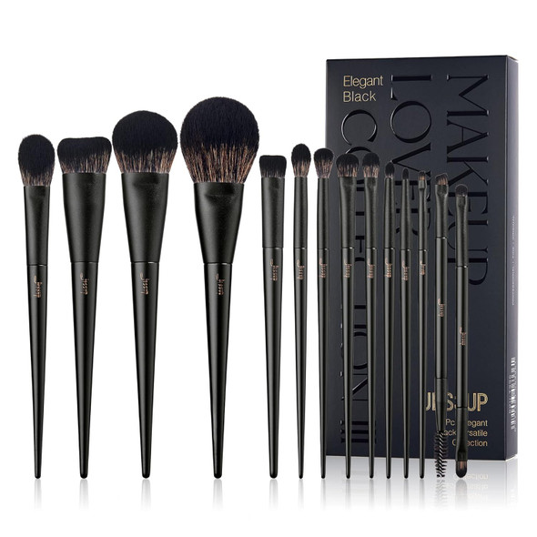 Jessup Makeup Brushes 14Pcs Makeup Brush Set Premium Synthetic Powder Foundation Contour Blush Concealer Eye Shadow Blending Liner Make Up Brush Kit Light Grey T329