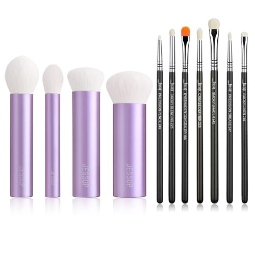 Jessup Eyeshadow Brush Set 7Pcs Fluffy T334 Bundled With Face Kabuki Makeup Brushes Set T517
