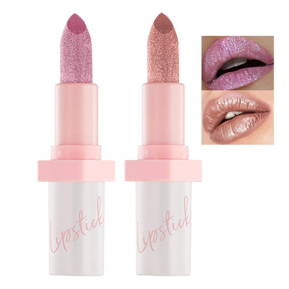 Jimyauqin 2Pcs Metallic Glitter Lipstick Set - Long Lasting High Shine Diamond Effect Lip Makeup For Women (Set A 2Pcs)