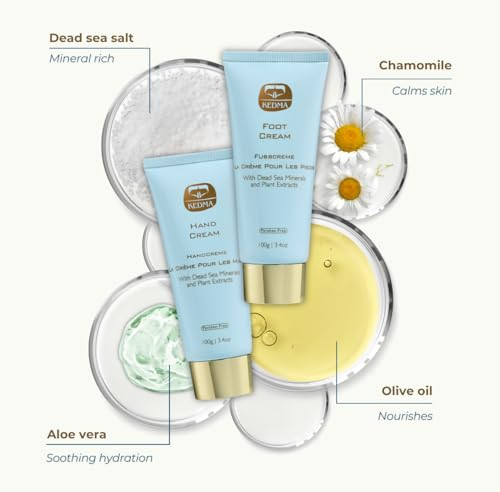 Kedma Hand & Foot Cream Set Ã¢‚¬Œ Daily Moisturizing Creams With Dead Sea Minerals Aloe Vera & Olive Oil Ã¢‚¬Œ Nourishing Skincare For Dry Cracked Hands And Feet 3.4 Oz Each / 100G