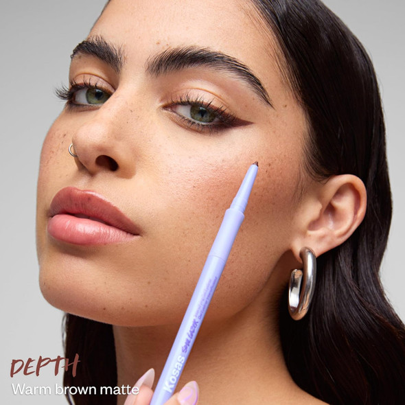 Kosas Soulgazer Gel Eyeliner (Allure) - Waterproof Smudge-Proof Pen With Hyaluronic Acid - Retractable Eyeliner Pencil With Sharpener & Smudger Long-Lasting - Dark Brown Matte