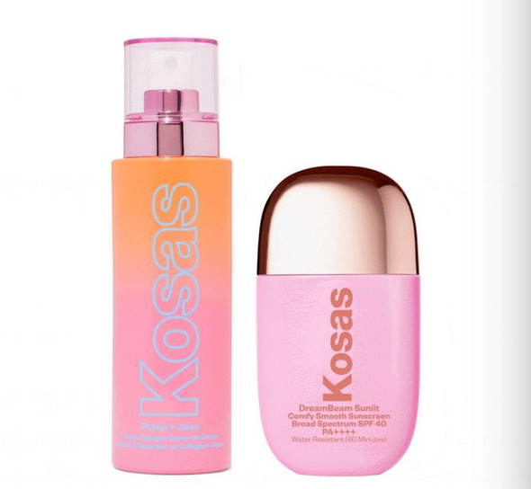 Kosas Skin Prep Set - Dreambeam Sunlit Spf Full-Size + Plump & Juicy Collagen Spray-On Serum Full-Size + Bonus Premium Korean Hydrating Sheet Masque