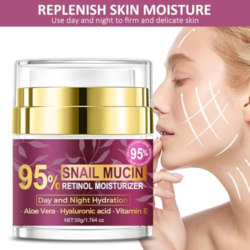 Krmspe Retinol Cream For Face Snail Mucin Face Moisturizer With Retinol And Hyaluronic Acid Anti Aging Face Cream For Women And Men Day & Night Lifting & Firming Anti Wrinkle For All Skin Types 1.76 Fl Oz