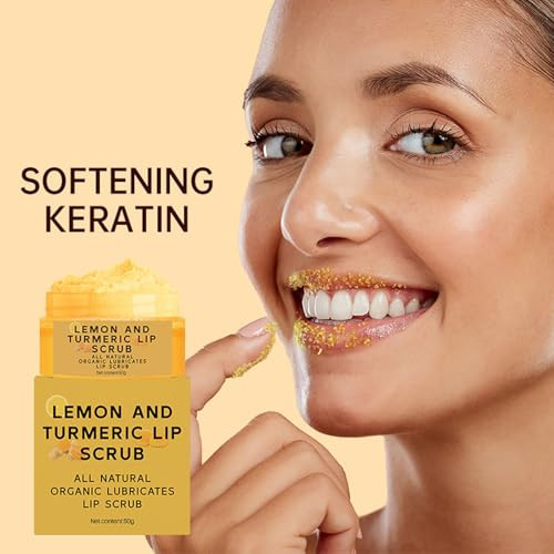 Krmspe Natural Lip Scrub Turmeric Lemon Lip Exfoliator Nourishing Sugar Lip Scrub With Aloe Vera Gentle Exfoliant For Dry And Chapped Lips Hydrates & Fade Lip Lines 50G
